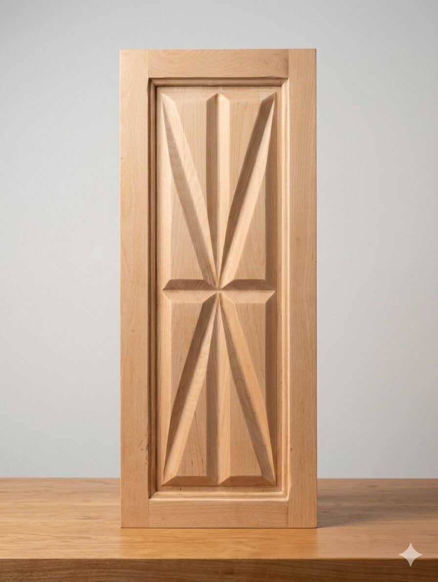 Panneau d'armoire en érable, sculpture pointe de diamant — réalisation Finition Boily